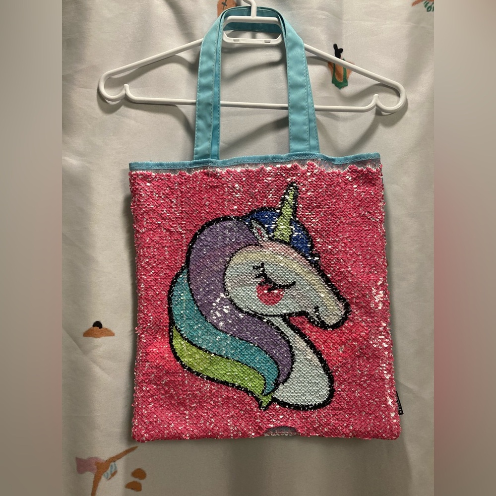 Blue and pink Sequin Unicorn Tote Bag